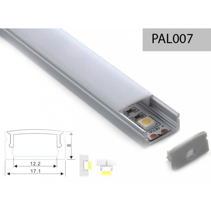 PERFIL ALUMINIO CANAL TIPO U 7mm 2m TAPA SEMI