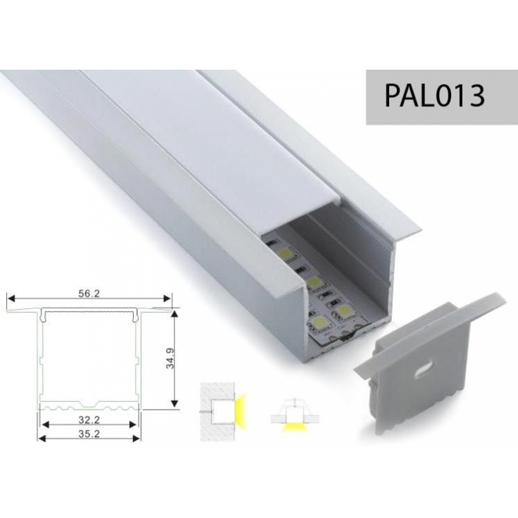 PERFIL ALUMINIO EMPOTRAR TIPO U 35mm 2m TAPA SEMI