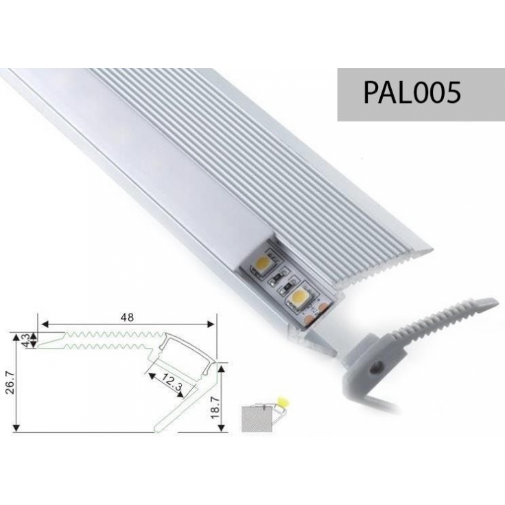 PERFIL ALUMINIO ESCALON 2m TAPA OPAL